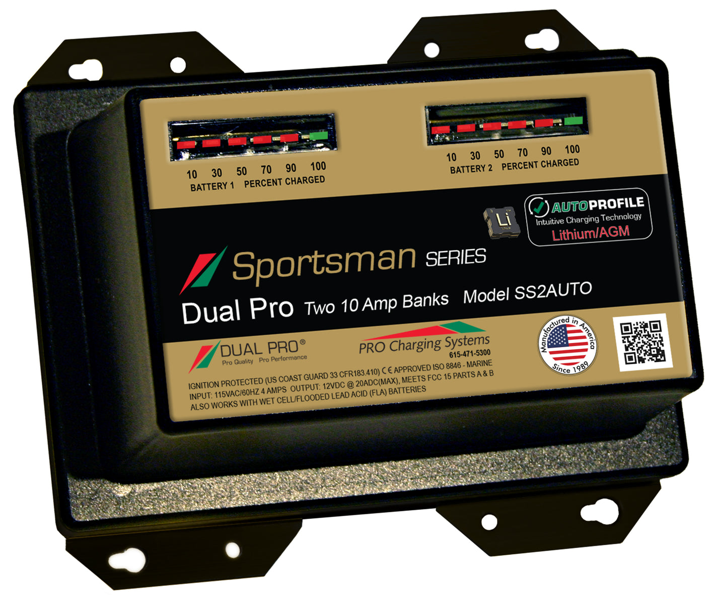 Dual Pro SS2AUTO Battery Charger, Auto Profile 2 Bank 20 Amps